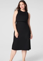 Spanx The Perfect Ponte Overlay Fitted Midi Dress in black Womens Size Medium