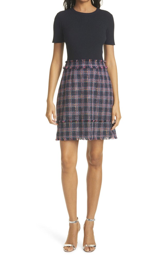 TED BAKER Rosesan metallic tweedy boucle mockable A-line dress day work mod 3 12