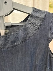 Lina Tomei Chambray Sequin Neck Shift Dress Size L– made in Italy – 100% tencel
