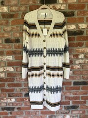Lucky Brand 1X Longline Cardigan Sweater Southwestern Fair Isle Button Aztec