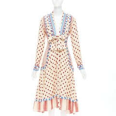 DODO BAR OR Padma beige red blue knot embroidery cotton gauze boho dress US0 XS