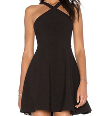 LIKELY Black Solid Halter Fit & Flare Skater Sleeveless Short Dress Size 4