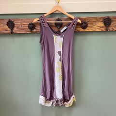 DECA Paris Mauve Mixed Print Tunic Dress Made in France Size T1 Small V-Neck