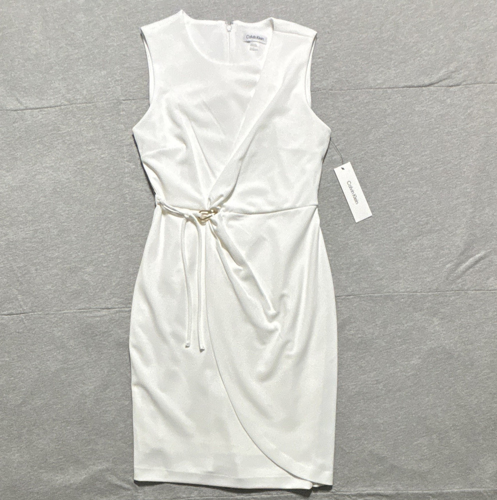 Calvin Klein White Sheath Sleeveless Round Neck Zip Buckle Dress Size 6 CD5C1T3X