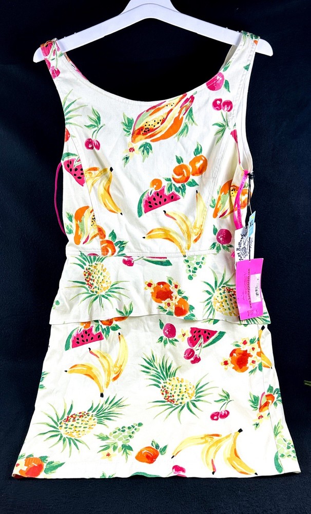 NWT Betsey Johnson Tropical Fruit Peplum Dress Sz 10 Heart Cut Out Back Bodycon