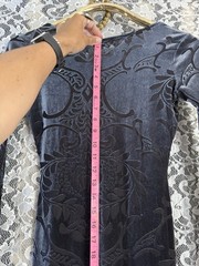 NWOT burnout velvet paisley stretch fabric high slit low back dark gray sheer