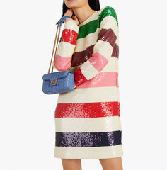 NWT KATE SPADE US 8 Green Blue Red Pink Adventure Stripe Sequin Shift Mini Dress