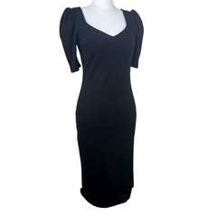 NWT GAP Black Sweetheart Bust Ribbed Puff Sleeve Bodycon Straight Dress Small