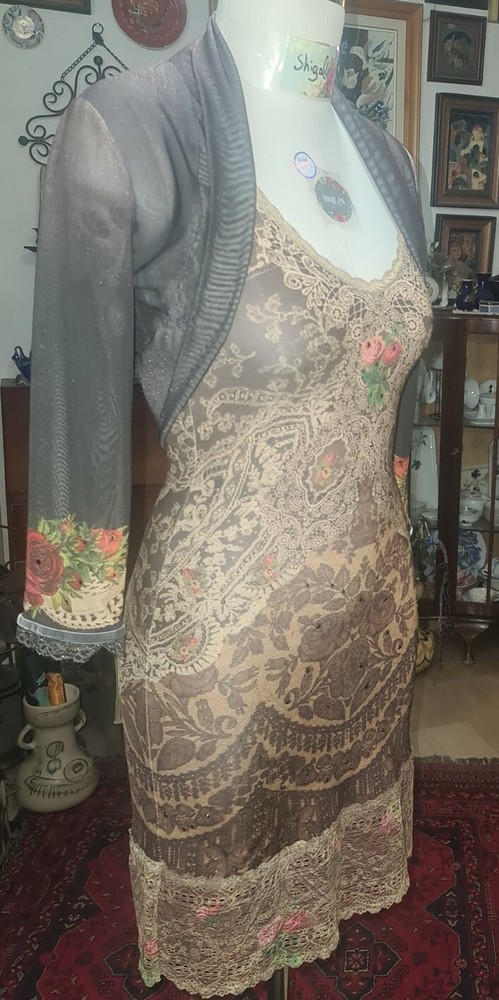 Michal Negrin Sleeveless Dress Lace Trim Best Seller Pattern- Size « XS-S »