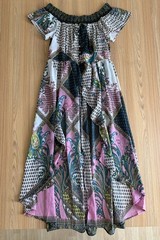 Ashley Stewart Off Shoulder Mixed Print High Low Midi Dress 12 Artsy Renaissance