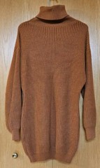 HERA Collection Camel Brown Knit Balloon Turtleneck Sweater Dress Women&rsquo;s Size S