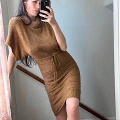 Vintage Y2K lightweight turtleneck midi dress summer knit Kersh Canada