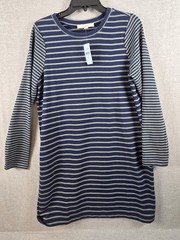 Loft Petite M Shirt Polo Dress Knit Navy Stripe Stretch Preppy Comfort Work NEW
