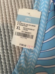J.McLaughlin Sleeveless Leaf Print Halter Dress Drawstring Blue/White XL