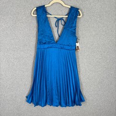 Sincerely Jules Dress Medium Blue Satin Pleated Cord Flowy Party Cocktail Cruise