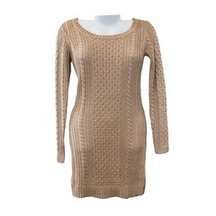 WOW Couture Women&rsquo;s Gold W Metallic Slim Fit Cable Knit Sweater Dress | Size S