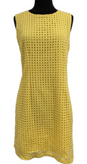 Alfred Sung Sleeveless Square Eyelet Shift Cotton Dress Yellow Sz 10 Chic Mod