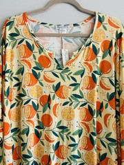 1X/2X/3X New Yellow Oranges Citrus Kaftan Knit Beach Cover Dress Nightgown