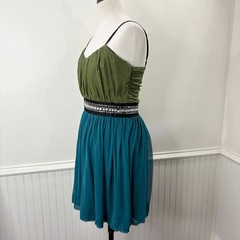 Maria Bianca Nero Size M Dress Vintage Silk Rhinestone Contrast Fit Flare Ruched
