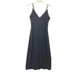 Rolla Coster Maxi Slip Dress Womens Large Babydoll Black Button Front Slit Beach