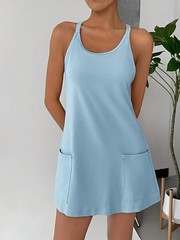 Women Summer Tank Dress Scoop Neck Sleeveless Mini SunDress High Stretch Casual