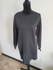 Everly Pentagon Sweater Dress Lg Charcoal Chevron Knit Office Minimalist