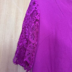 Me&Em Hot Pink V Neck Lace Sleeve A Line Dress Size 10 Wool Cotton Viscose