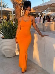 The Drop Orange Bodycon Maxi Dress | Crisscross Back | Adjustable Straps