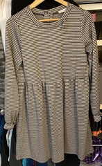 LOFT Black Cream Herringbone Mock Collar Long Sleeved Dress Size M NWT