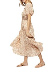 FREE PEOPLE « Ellie » Cream/Tan Floral Boho Puff Sleeve Dress, Size S, EUC