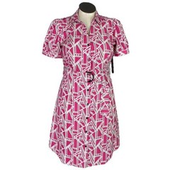 Karl Lagerfeld Shirtdress Women 10 Pink Logo Print Button Front Short Sleeve NEW