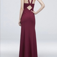 David’s Bridal SCUBA CREPE MERMAID DRESS WITH V-BACK new with tags in Merlot