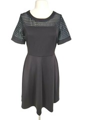 NY Collection Womens Knee Length Dress Size M Black Crew Neck Short Sleeve