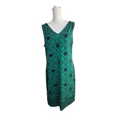 Magnolia Grace Perissa Reversible Shift Dress Green Navy Geometric Print Size L