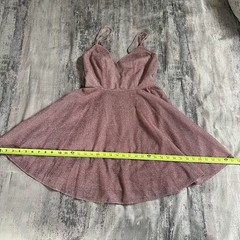 Lulu’s Homecoming Light Pink/Champagne Sparkly Lace-Up Skater Dress Small