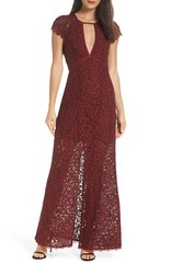 HARLYN Red Scalloped Sheer Floral Lace Hi-Slit CutOut Back Gown M = 8 Nordstrom