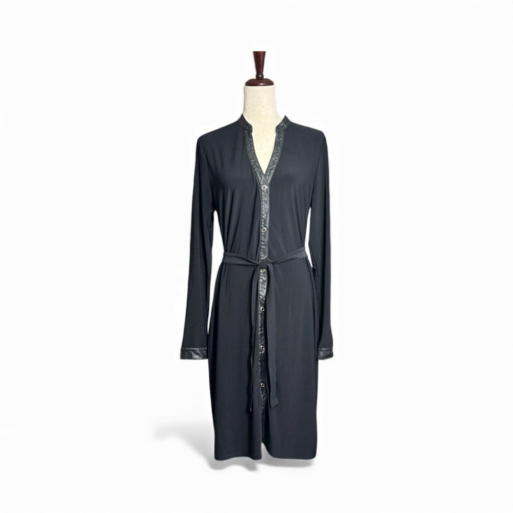 White House Black Market Black Button Belted Down Dress Size Large 1070