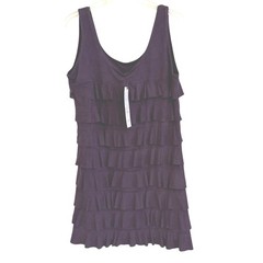 Isle Apparel Rich Purple Faux Suede Tiered Ruffle Cha Cha Dress Sleeveless L NEW