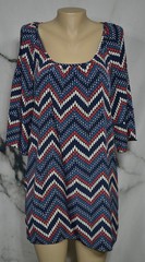 GLAM Black Beige Red Blue Oval Pattern Dress Medium 3/4 Split Flared Sleeves