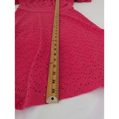 London Times Raspberry Pink Eyelet Lace Fit Flare Dress Keyhole Long Sleeve Sz 8