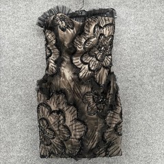 Alyce Designs Silk Dress 10 Floral Beaded Embroidered Strapless Formal Evening
