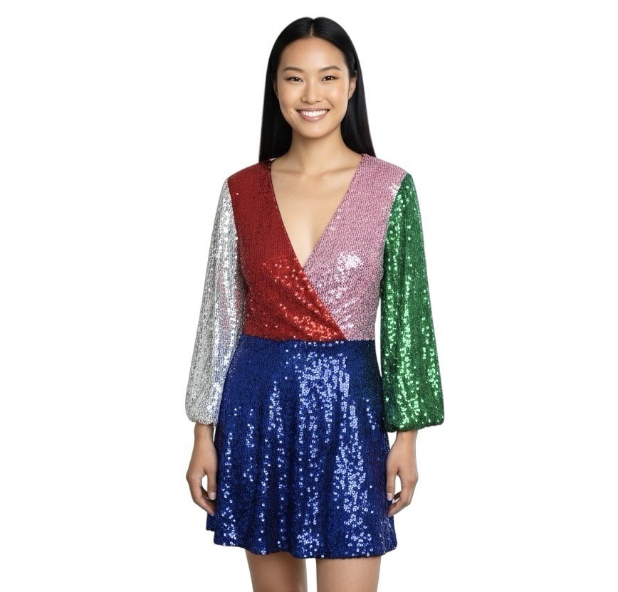 Alice + Olivia Blaze Sequin Colorblock Mini Dress 10 NYE Holiday Party Hoco NWT