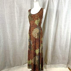 Perception Y2k Maxi Dress With Braided Belt Exotic Feather Print Packable Sz XL