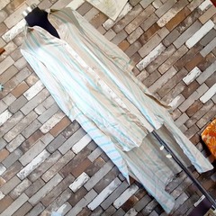 Long Sleeve Long Dress Stripe Blue Green Beige White ZARA Shirt Dress