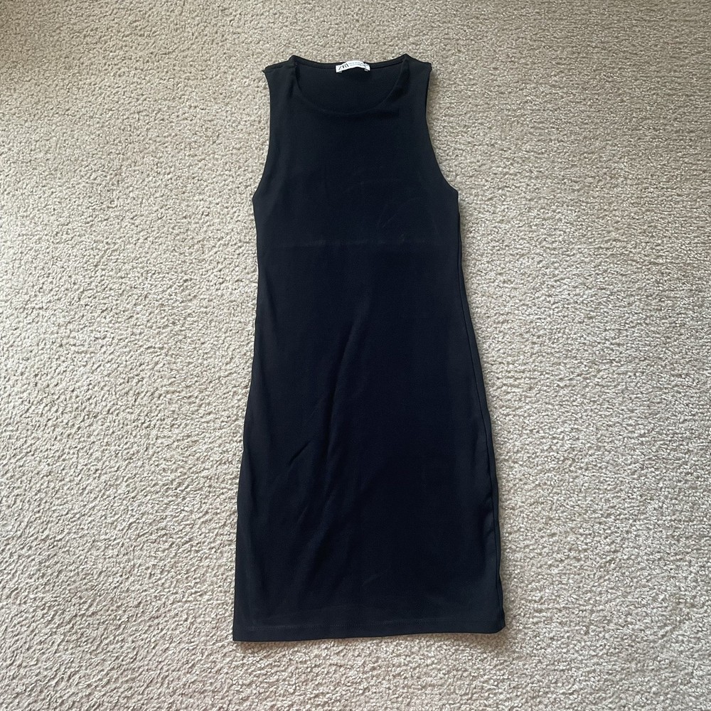 Zara Black Sleeveless Midi Dress Womens Small Stretch Bodycon Tank Dress