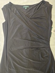 Lauren Ralph Lauren Black V-Neck Ruched Knit Stretch Sheath Dress 12