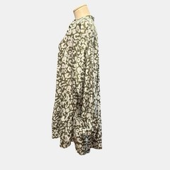 Elizabeth and James Shirt Dress L Green/White Animal Print Band Collar Button