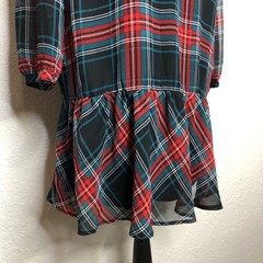 Draper James black red green plaid tie neck flounce shift dress size Small NWT