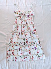 Old Navy Fit & Flare White Fruit Floral Midi Dress Tie Front Pockets Small NWOT