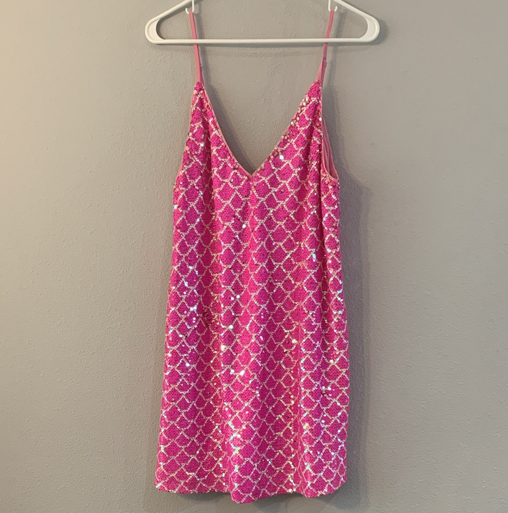 Buddy love Women&rsquo;s Cleo Pink Sequin V-Neck Mini Slip Dress Adjustable M